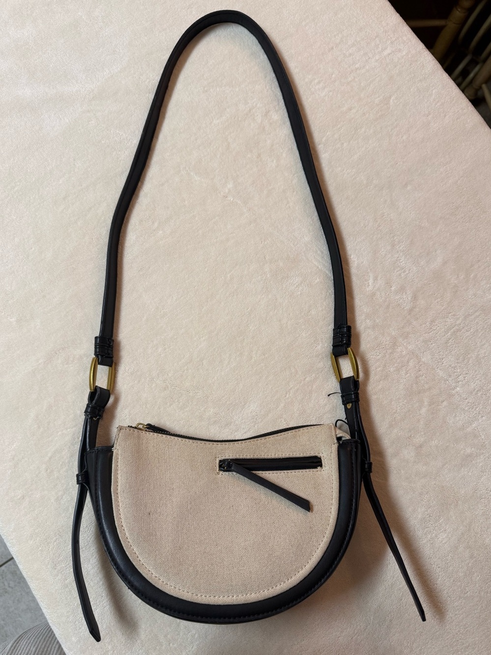 Zara Beige and Black Crescent Crossbody